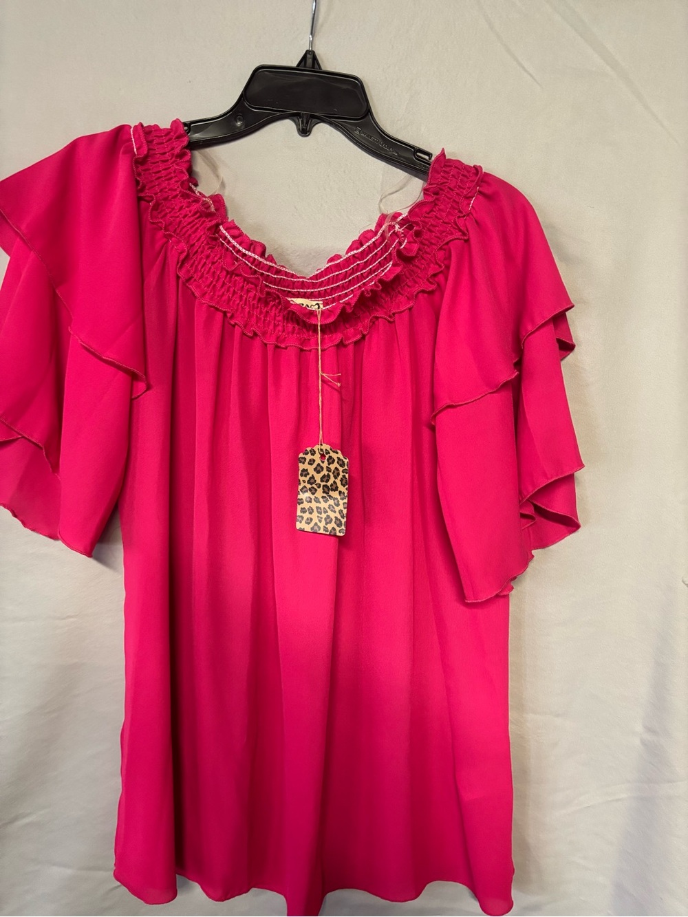 ADORA Fuchsia Ruffled Neck Flutter Sleeve Blouse—Off the Shoulder